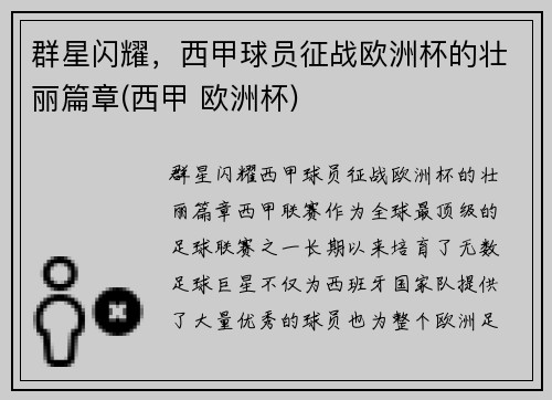 群星闪耀，西甲球员征战欧洲杯的壮丽篇章(西甲 欧洲杯)