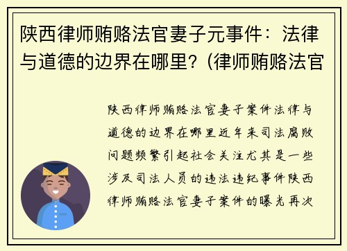 陕西律师贿赂法官妻子元事件：法律与道德的边界在哪里？(律师贿赂法官的案例)